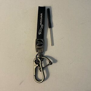 Jaguar Logo Key Fob Keychain in Black and Silver Leather NWT